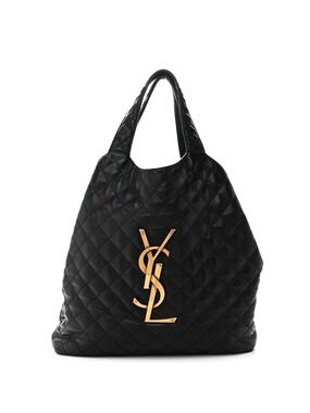 Saint Laurent Black Quilted Leather large maxi Tote with Gold YSL Emblem